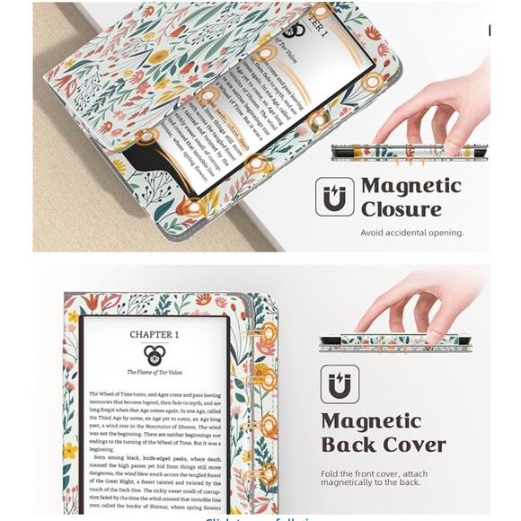 MOKAO Fits all 6" Kindle Case Flowers Magnetic Lightweight cover 11th/10th gen. - Picture 7 of 7